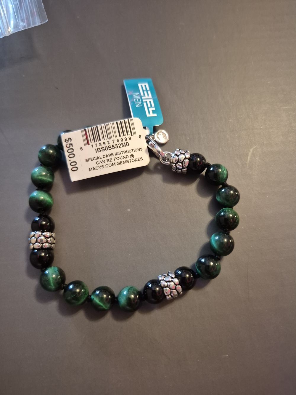 EFFY Men's Green Tiger Eye & Onyx Bead Bracelet in Sterling Silver